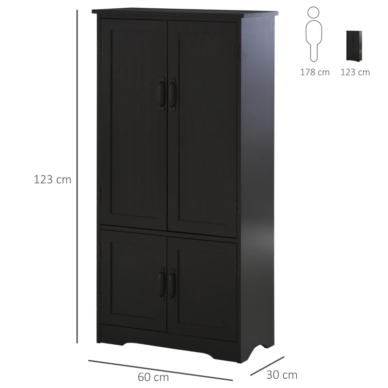 HOMCOM 4-Door Storage Cabinet Multi-Storey Large Space Pantry w/ Adjustable Shelves, Black