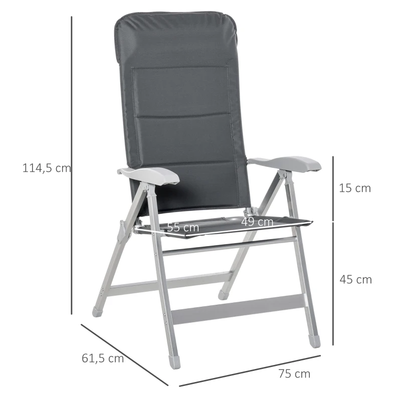 Outsunny Patio Folding Dining Chair w/ Adjustable Back & Armrest Portable for Camping Garden Pool Beach Deck Grey