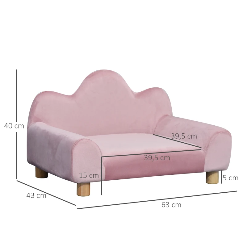 PawHut Lovely Modern Pet Sofa for Cat or Small-sized Dog with Triangular Ingot Back and Soft Cushion, Pink