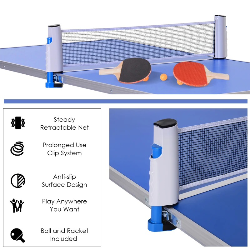 OUTSUNNY Table-Tennis Table W/ Bat, Ball Aluminum Portable Adjust Height 54/62/70