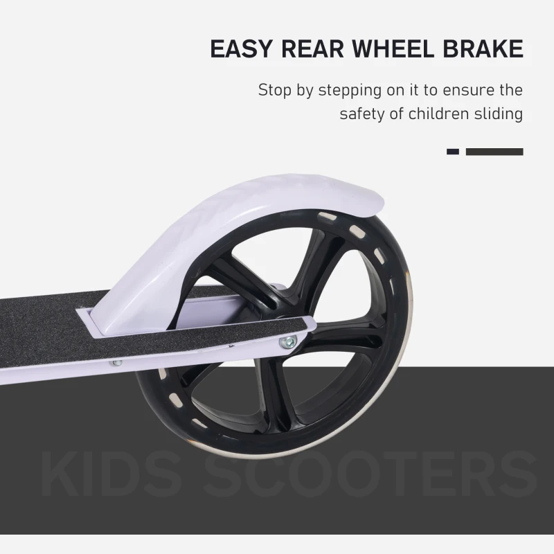 HOMCOM Kids Scooter for Ages of 3-8 Years Adjustable Height Teens Ride On Toy for Kids Boys Girls Foldable Design Rear Breaking White