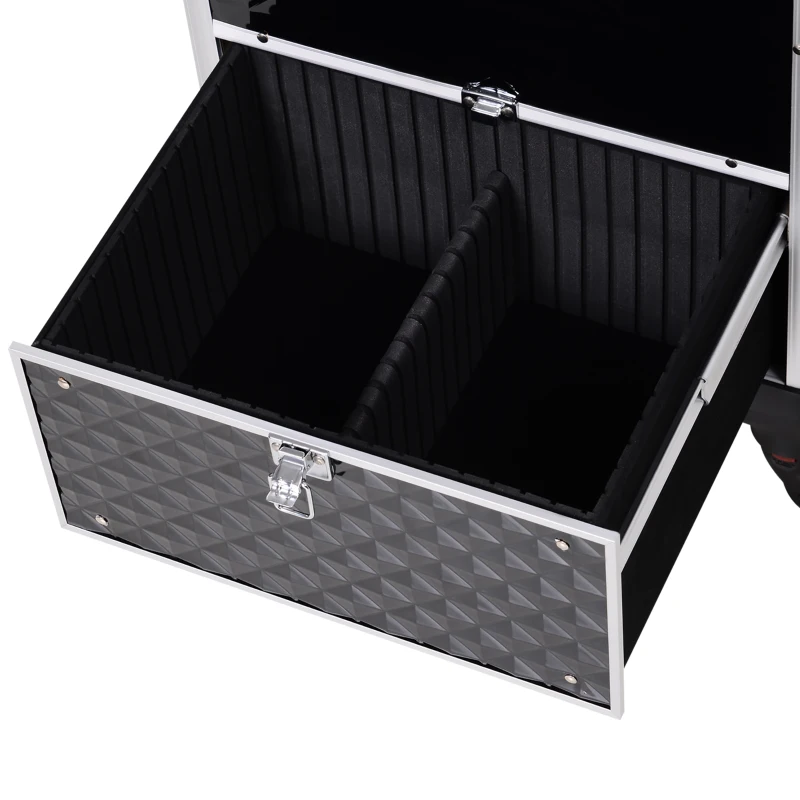 HOMCOM Large Professional MUA Vertical Rolling Full Makeup Travel Train Case - Black