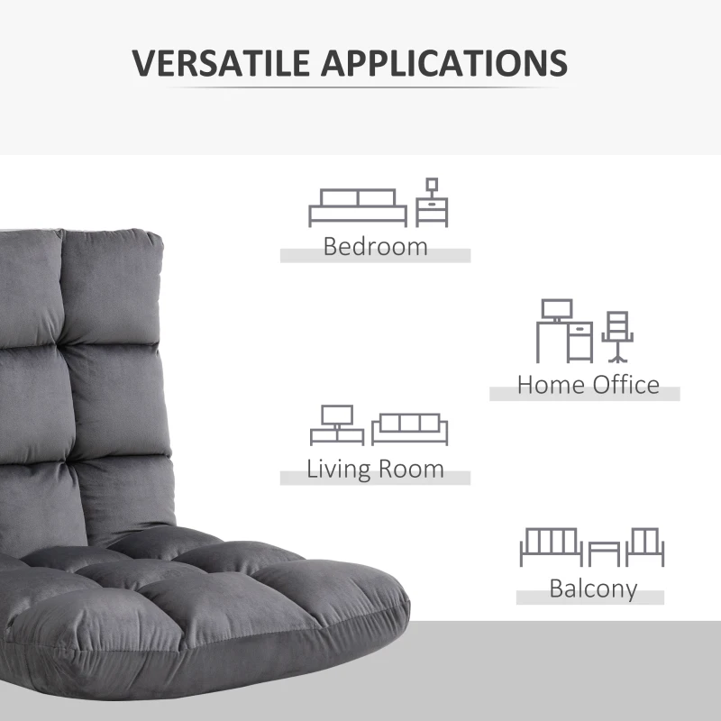 HOMCOM Adjustable Lazy Floor Sofa Chair Lounge Seat Gaming Couch Bed for Living Room, Home Office, Balcony, Dark Grey