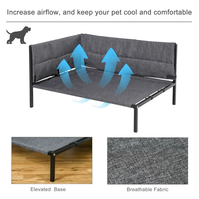 PawHut Raised Dog Bed for Medium-Sized Pet Metal Frame PP Cotton Sponge Cushion Grey 93.5 cm x 69 cm x 48.5 cm