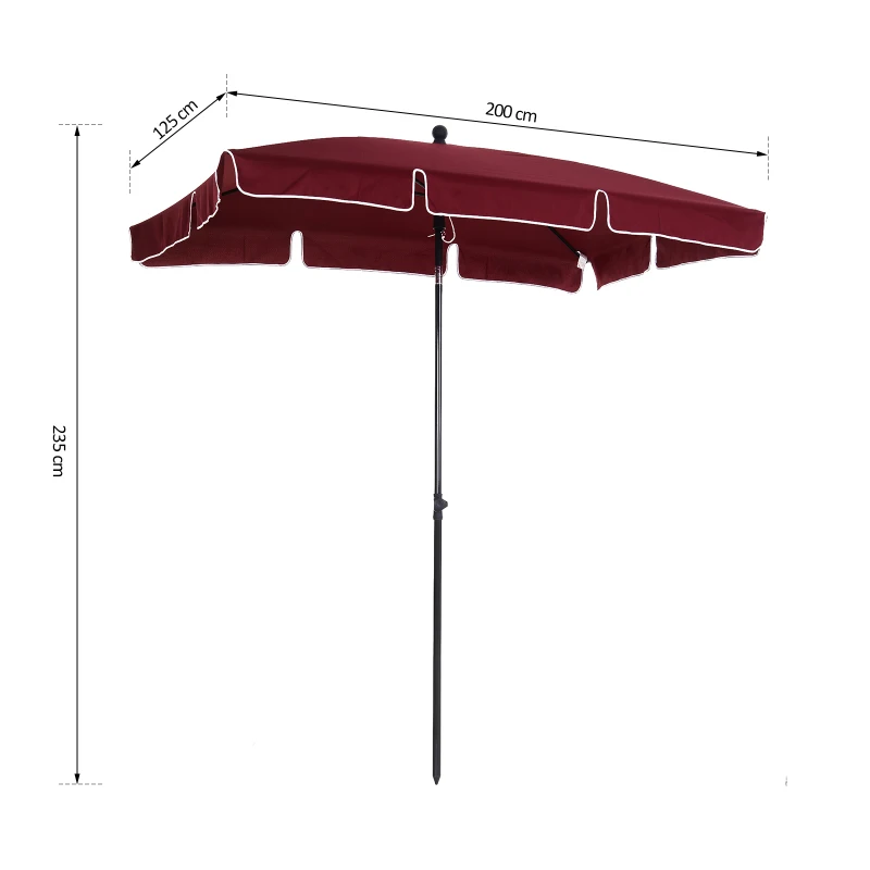 Outsunny Aluminium Sun Umbrella Parasol Patio Garden Rectangular Tilt 2M x 1.25M