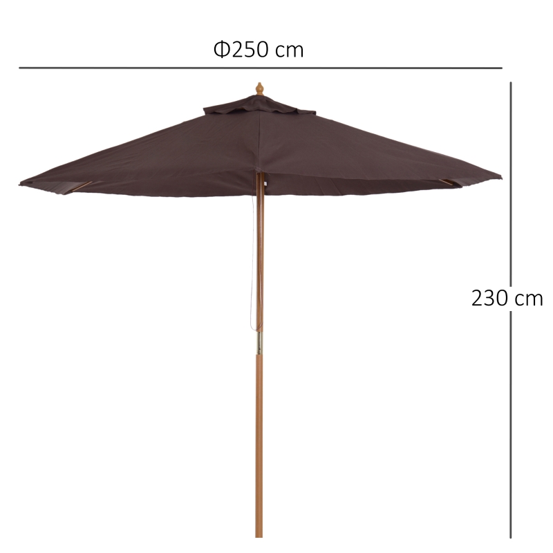Outsunny 2.5m Wood Wooden Garden Parasol Sun Shade Patio Outdoor Umbrella Canopy New(Coffee)