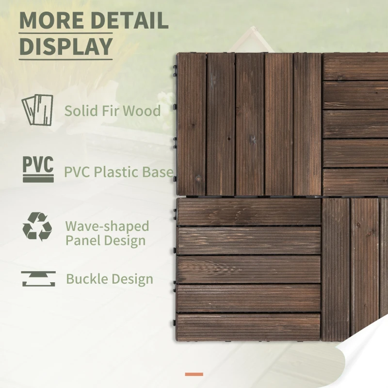 Outsunny 27 Pcs Floor Tiles Interlocking Solid Wood DIY Deck Tiles Indoor Outdoor Flooring
