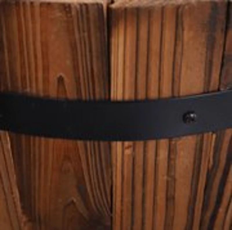 Outsunny Wooden Plant Cart Tricycle Shaped Garden Flower Pot Holder Modern Planter Display Storage Outdoor Carbonized Barrel