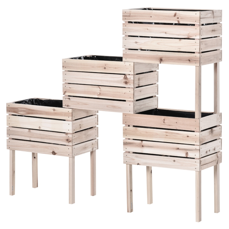 Outsunny 4PCS Wooden Planter Raised Garden Beds Kits Elevated Garden Beds for Flowers Vegetables, Outdoor Indoor Planting Box Container