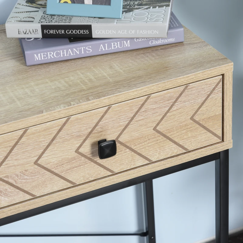 HOMCOM Embossed Arrow Side Table w/ 2 Drawers Metal Frame Handles Back Bar Tabletop Unique Home Style Storage End Console