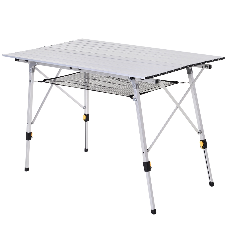 OUTSUNNY 4FT Folding Aluminium Picnic Table Portable Camping BBQ Table Roll Up Top Mesh Layer Rack with Carrying Bag