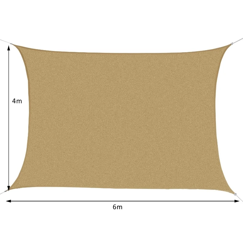 Outsunny Sun Shade Sail Rectangle 4x6m Canopy for Outdoor Patio Lawn Deck Garden Pergola UV Block High Density PE Fabric D-Ring Included Sand