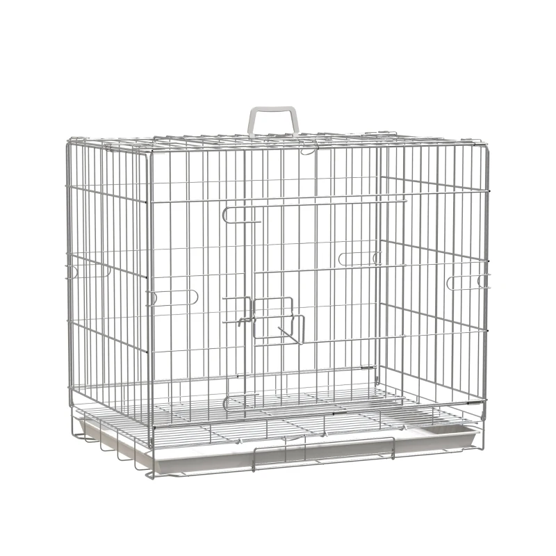 PawHut Metal Dog Crates Foldable Puppy Kennel Pet Cage House with Lockable Door Removable Tray Easy to Carry and Clean