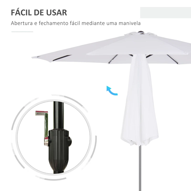 Outsunny Chapéu de Sol de Jardim Ø295x250cm com Manivela Chapéu de Sol Exterior com Mecanismo de Inclinação e Mastro Desmontável de Metal para Terraço Piscina Pátio Branco