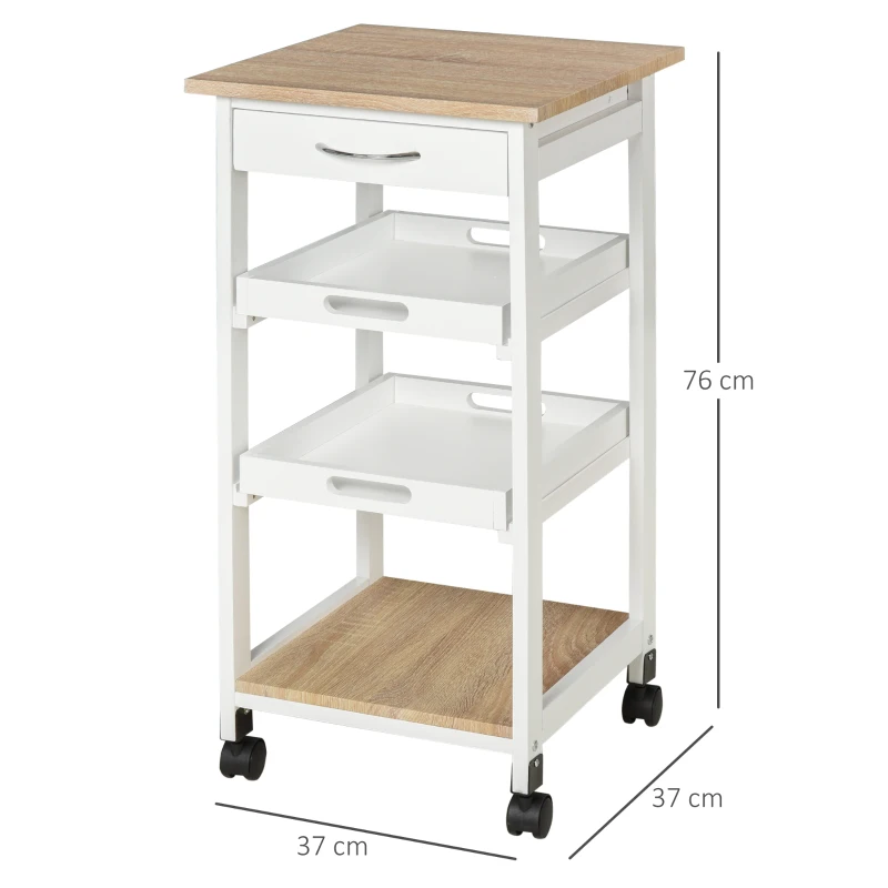 HOMCOM Kitchen Island Rolling Trolley Utility Serving Cart with Drawer and wheels, for Living Room and Dining Room, White