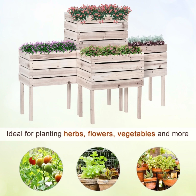 Outsunny 4PCS Wooden Planter Raised Garden Beds Kits Elevated Garden Beds for Flowers Vegetables, Outdoor Indoor Planting Box Container