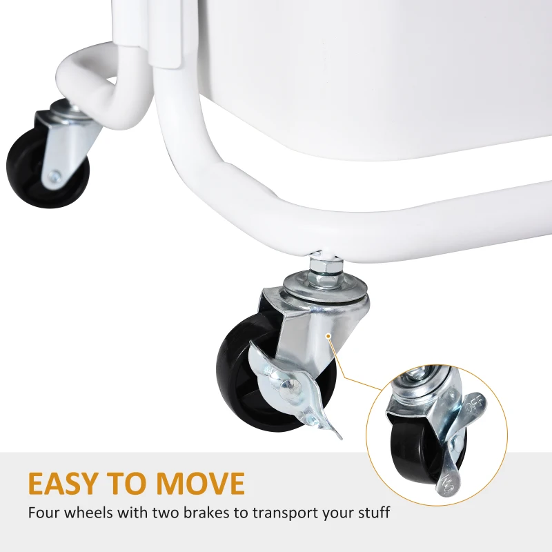 HOMCOM 3-Tier Metal Rolling Utility Cart Mobile Storage Trolly Basket Organizer Kitchen White