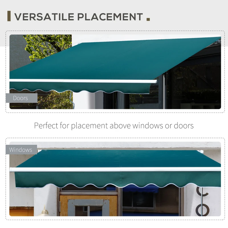 Outsunny 2.5x2m Retractable Manual Awning Window Door Sun Shade Canopy Patio Shelter Aluminum Frame Dark Green