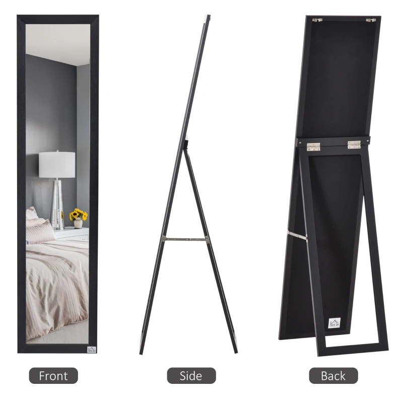 HOMCOM Full Length Mirror Floor Standing or Wall-Mounted, Rectangle Dressing Mirror for Bedroom, Living Room, Black