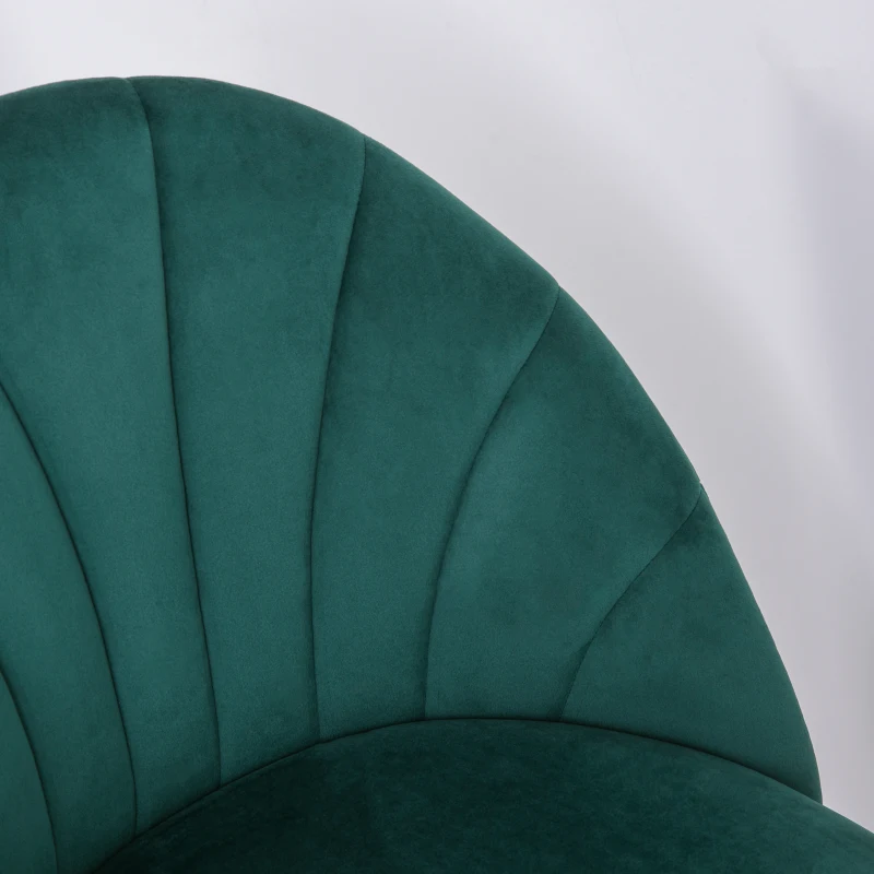 HOMCOM Nordic Armless Velvet Upholstered Dining Chair with Curved Backrest and Metal Legs Accent Leisure Chairs Set of 2, Green