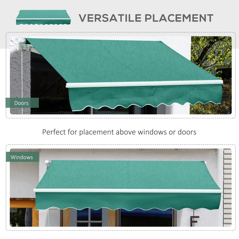 Outsunny 13'X8' Manual Retractable Patio  Awning Window Door Sun Shade - Green