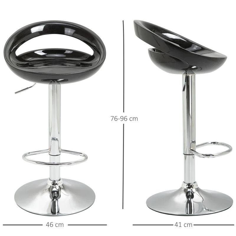 HOMCOM 2 Pieces Bar Stools 360 Degree Rotating Adjustable Height Dining Chair w/ Footrest Black