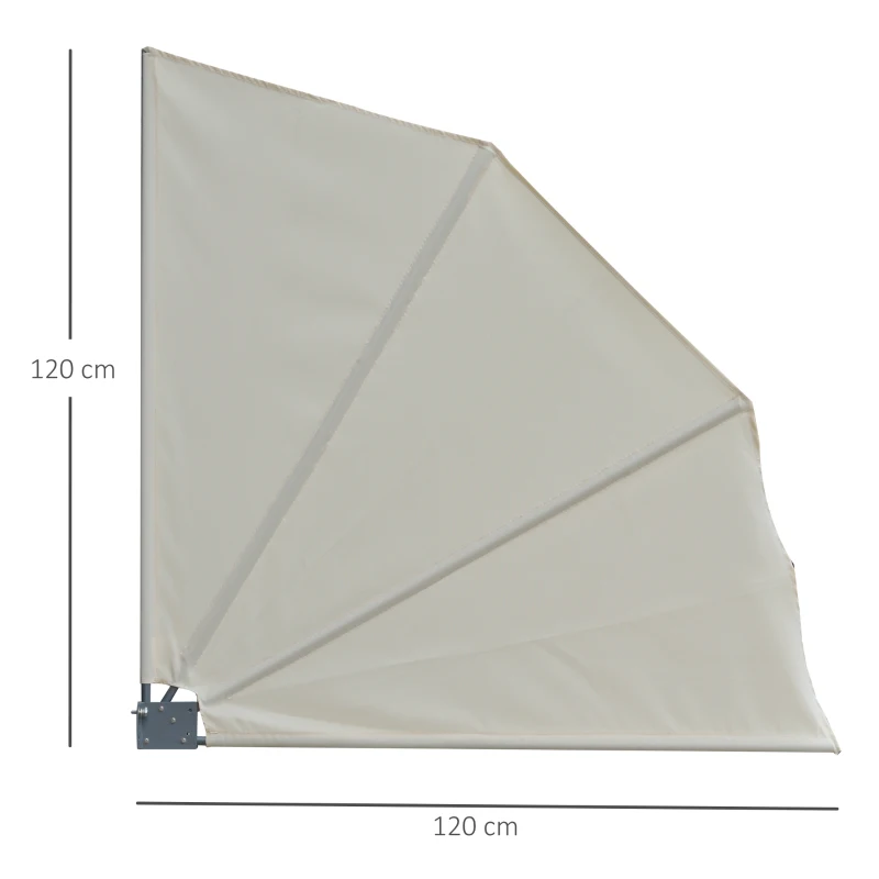Outsunny Fan Shape Collapsible Balcony Side Awning Wall Mount Sunshade Folding Privacy Fence Patio Sun Wind Shield Garden Outdoor, Cream White