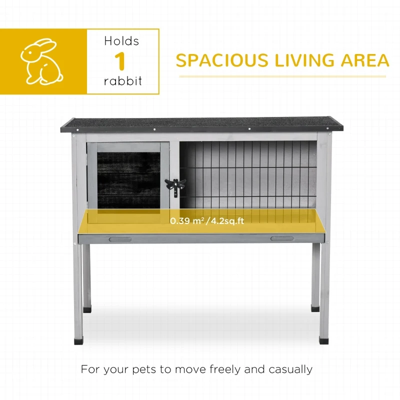 Pawhut Wooden Rabbit Hutch Bunny Cage Backyard Built in Tray Openable Asphalt Roof Small Animal House 86 x 45 x 70 cm