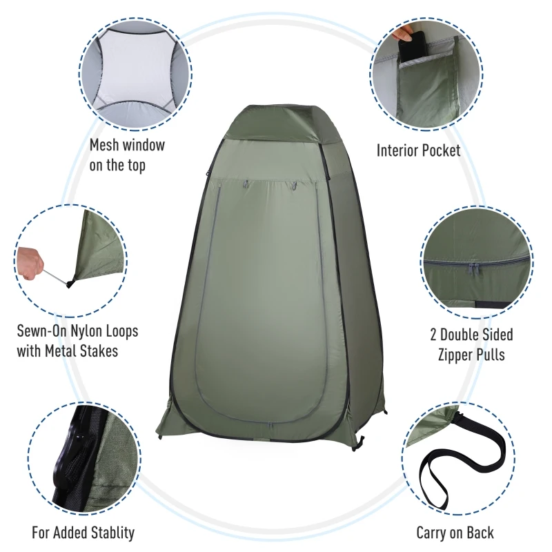 OUTSUNNY Pop Up Camping Shower Tent Portable Dressing Changing Room Green