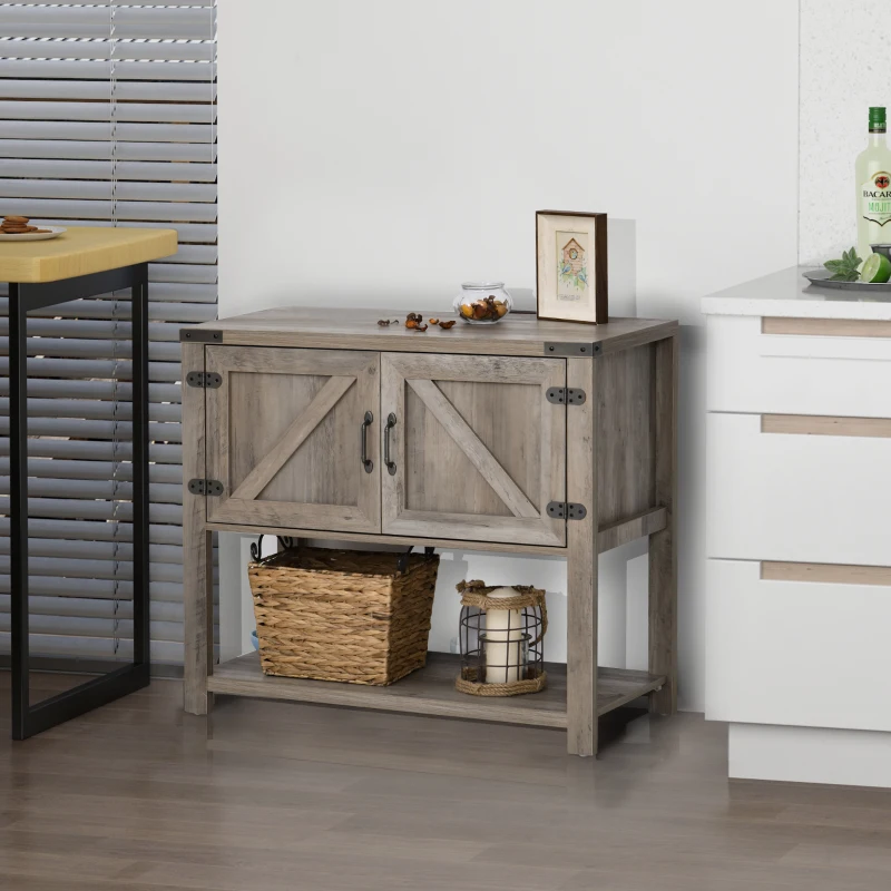 HOMCOM 2-Door Free Standing Storage Cabinet with Bottom Shelf, Kitchen Cupboard, Entryway Storage Cabinet- Grey