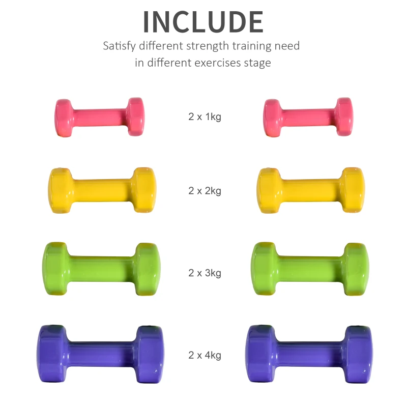 HOMCOM Bright Colors Dumbbell Set Weights Fitness Dumbbells for Man and Women Home Gym, Workout, Up Body Training