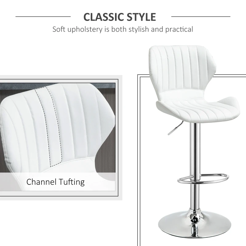 Bar Stool Set of 2 PU Leather Adjustable Height Swivel Chairs Footrest