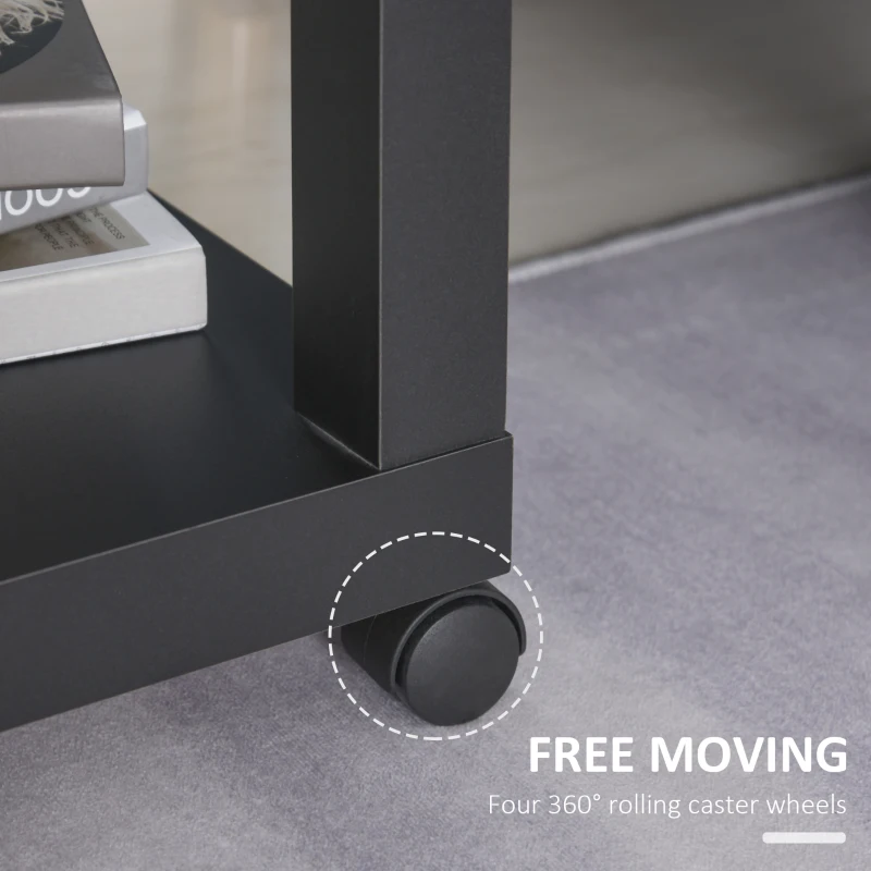 HOMCOM Sofa Side Table Square End Desk with Open Storage Shelf, Rolling Wheels, Free Moving for Home Office Studio