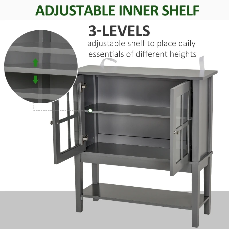 HOMCOM Modern Kitchen Solid Storage Sideboard Cabinet w/Glass Door– Dark Gray