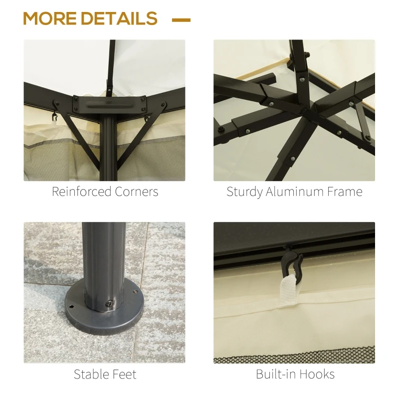 OUTSUNNY 10x13ft Aluminum Frame Gazebo Canopy Double Tier Garden Shelter with Netting and Curtains