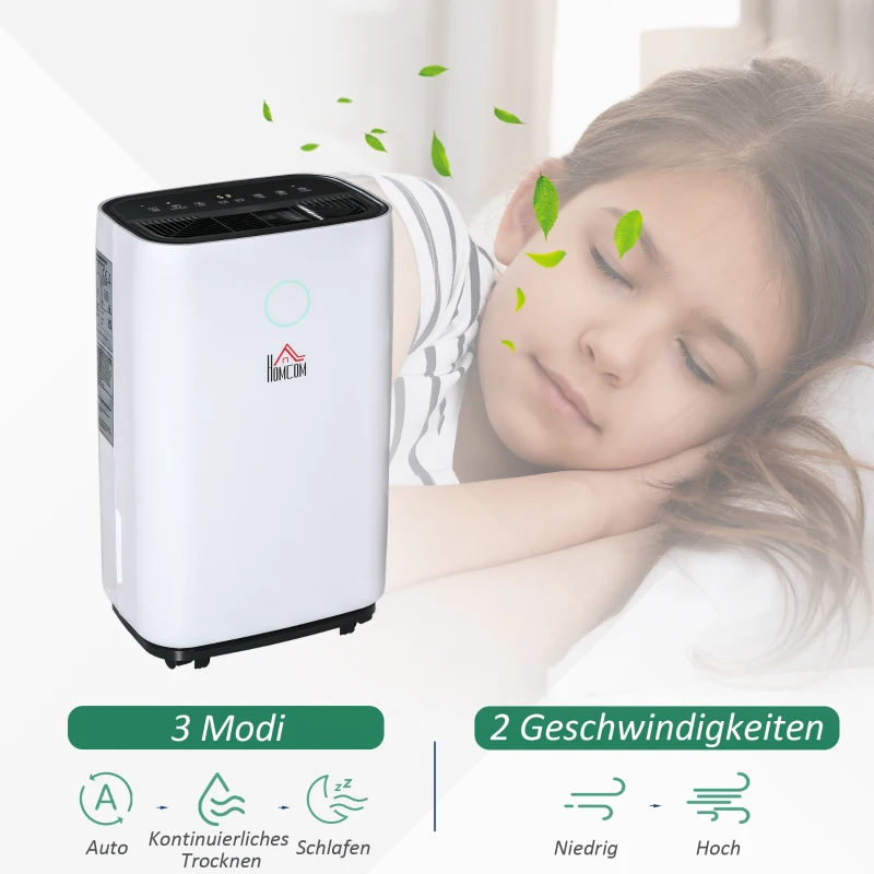 HOMCOM Luftentfeuchter Raumgröße 16-20㎡ 20L/24h elektrisch Raumentfeuchter 4000ml Entfeuchter gegen Feuchtigkeit mit Rollen für Badezimmer Wohnzimmer Schlafzimmer ABS Weiß 33,5 x 23 x 57 cm