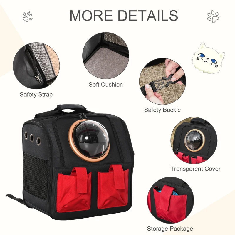 PawHut Pet Backpack Carrier for Small Dog Cat with Breathable Mesh Storage Pocket Adjustable Shoulder Strip 15" x 9.5" x 15" Black