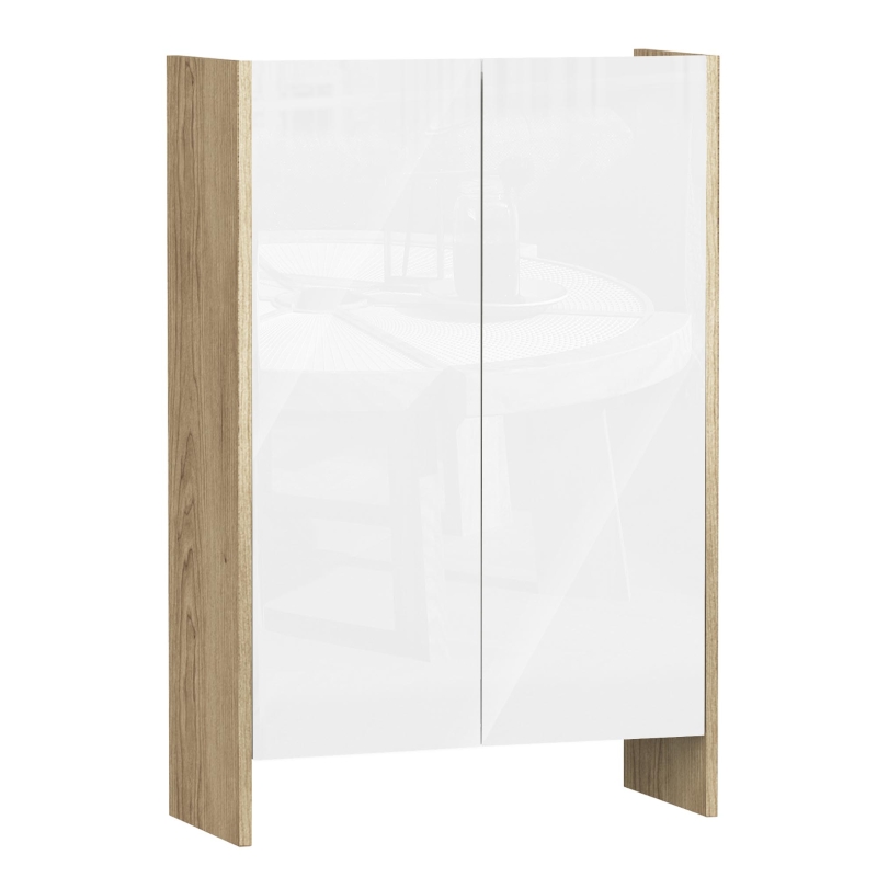 HOMCOM Modern Country Freestanding 2-Door Bathroom Cabinet with Ample Storage Space, 2 Parts Inner Space, for Living Room Bedroom Kitchen Office