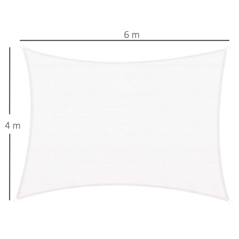 Outsunny Sun Shade Sail Rectangle 4x6m Canopy for Outdoor Patio Lawn Deck Garden Pergola UV Block High Density PE Fabric D-Ring Included Cream White