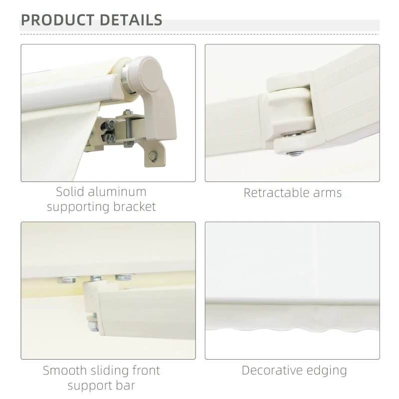 Outsunny 10' x 8' Manual Retractable Sun Shade Patio Awning