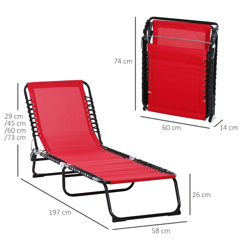 Outsunny 3-Position Reclining Beach Chair Chaise Lounge Folding Chair with Comfort Ergonomic Design,Wine Red