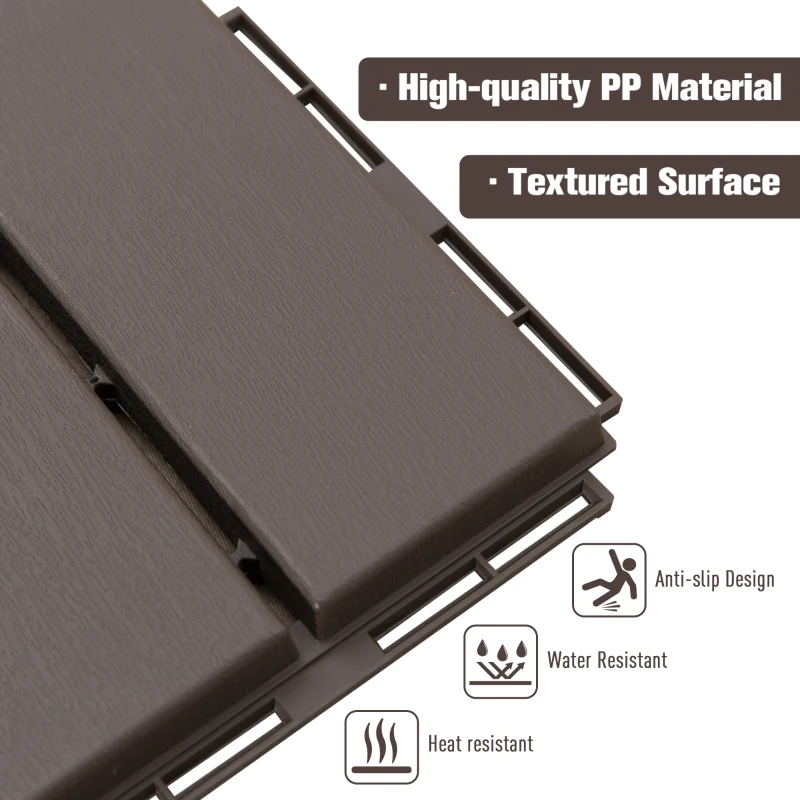 Outsunny 12" x 12" PP Interlocking Composite Deck Tile 9 Pack - Brown