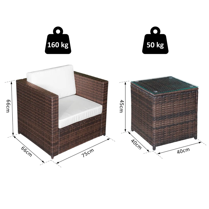 3Pcs Patio 2 Seater Rattan Sofa Garden Furniture Set Wicker Seat Coffee Table w/ Cushions