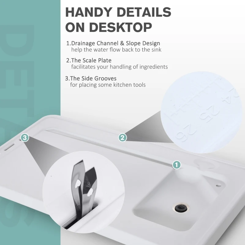 Outsunny Outdoor Folding Table with Sink and Faucet Organized Fishing Table for BBQ Camping Picnic Garden 114.5x59x94.5cm/45"x23.25"x37.25" White