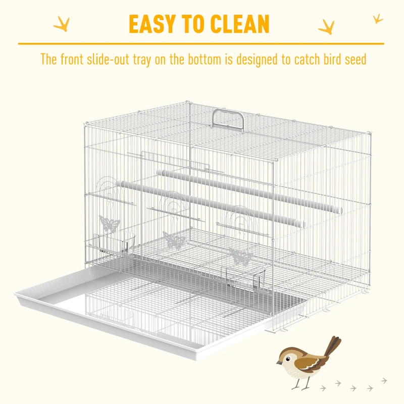 PawHut Bird Cage Bird House with Removable Tray Standing Perch Food Containers for Cockatoo Parrot Canary White