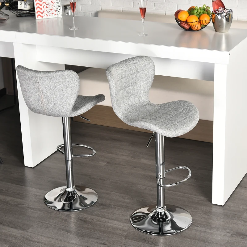 HOMCOM 2 Pieces Bar Stools Adjustable Height Counter Chair with/ Footrest for Home Pub, Grey