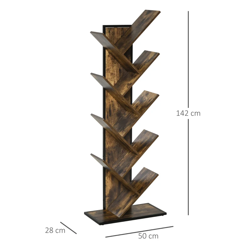 HOMCOM Multi-layer Tree Bookshelf Storage Rack Floor Standing Bookcase for Books Photo Albums CDS in Livingroom Bedroom Sturdy Room Brown