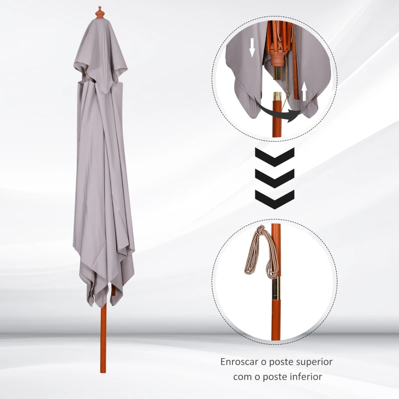 Outsunny Chapéu de Sol de Jardim com Teto Duplo Sistema de Polia Toldo de Poliéster Impermeável 300x300x297cm Cinza Claro