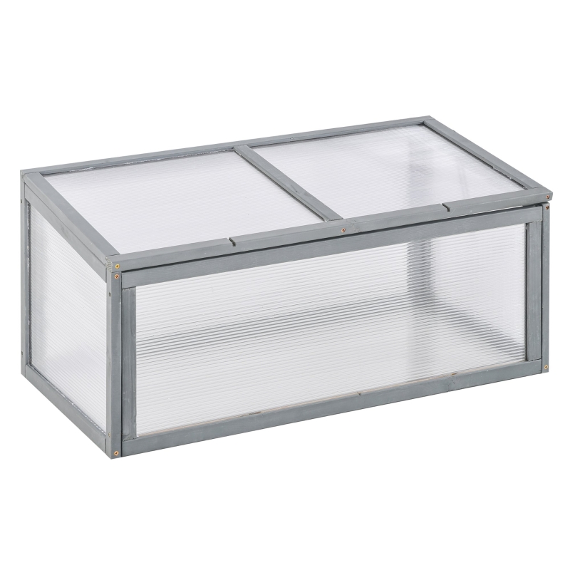 Outsunny 90 x 46 x 40cm Wooden Cold Frame Greenhouse for Plants Outdoor with Openable Cover, Grey