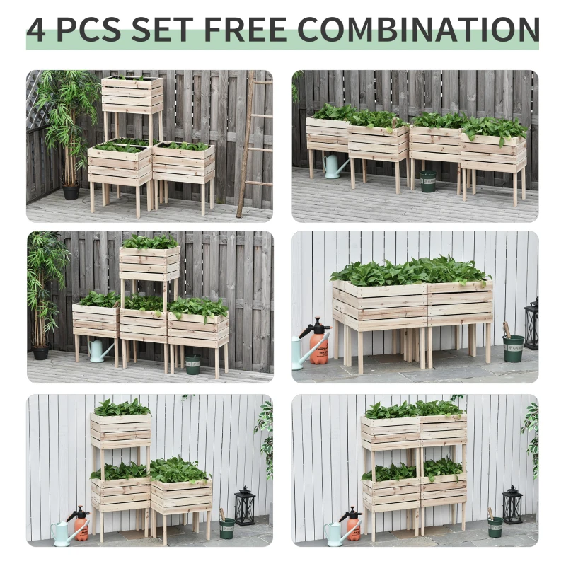 Outsunny 4PCS Wooden Planter Raised Garden Beds Kits Elevated Garden Beds for Flowers Vegetables, Outdoor Indoor Planting Box Container